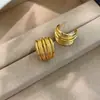 Pendientes Geométricos Curvos Bañados en Oro Real Estilo Lujo Ligero para Mujer, Pendientes de Aro de Múltiples Capas en Forma de C de Alta Gama, Pendientes de Moda y Versátiles