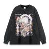 Dibujo Animado Japonés Hip-Hop Estampado Anime Marca Trendy Suelto Manga Media Top camiseta Verano Americano Lavado Pesado Agua Camiseta para Hombre y Mujer