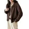 Cardigan de Tricô Gola Polo Estilo Coreano Estilo Preguiçoso Feminino Outono Nova Chegada Zíper Casaco Suéter Solto