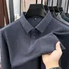 Camisa Polo de Lujo de Seda y Lana para Hombre, Manga Larga, Color Sólido, para Hombres de Mediana Edad y Mayores, Camiseta de Manga Larga con Cuello de Solapa para Hombre