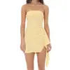 LUCYINTH Vestido Mini Amarillo Sexy Sin Tirantes Hombros Descubiertos Volantes Borlas Verano Europeo y Americano Corto