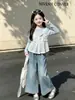 Conjunto de Ropa de Otoño para Niñas 2026 Ropa Infantil Único Hermoso Falso Dos Piezas Manga Larga Ropa para Niñas Grandes Super Atractivo