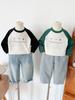 Nausicaä del Valle 2025 Otoño Nueva Ropa Infantil Estilo Coreano Color de Contraste Camiseta Personalizada Estampada Camisa Base para Niños con Letra