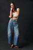 Transfronterizo Transfronterizo Moda Europea y Americana Casual para Mujer Pantalones Elásticos Holgados de Pierna Ancha Cintura Media y Baja Lavados Talla Grande Denim Largo