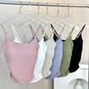 Gelo de seda quente menina plissada camisola mulheres com almofada no peito slim fit desgaste interno e exterior emagrecimento top sem costura cueca nude