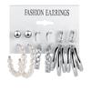 Set de Pendientes Geométricos Dorados Retro de Venta Caliente Transfronteriza para Mujer, Pendientes de Aro con Perlas de Moda, Pendientes con Incrustaciones de Diamantes al por Mayor