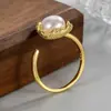 Anillo de Loto Grande de Perla Estilo Francés para Mujer, Diseño de Nicho, Estilo Minimalista, Anillo Único para Dedo Índice, Anillo Elegante Irregular Vintage