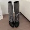Botas apiladas plisadas de punta fina vintage con caña ancha, botas de vaquero occidentales, botas de montar para pierna gruesa, botas largas de diseño nicho