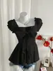 Camisa Plisada Rosa 2026 con Lazo para Ceñir la Cintura y Volantes para Mujer, Top Adelgazante de Verano, Blusa Exquisita de Estilo Francés