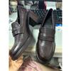 Zapatos de Cuero Genuino Silenciosos para Mujer, Tacones Altos para Ir al Trabajo, Mocasines Retro de Cuero Suave de Primera Capa sin Cordones con Tacón Grueso, Versátiles
