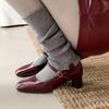 Sapatos Mary Jane de couro bovino texturizado com textura simples, salto médio grosso, bico quadrado, couro legítimo, botão único, para mulheres, primavera 2025