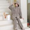 Conjunto de Cremallera para Pareja 24 Otoño/Invierno con Bolsillos Dobles, Ribete de Contraste de Color, Ropa de Casa Cálida de Felpa, Moderno y Casual