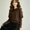 Design elegante e suave, suéter de tricô falso de duas peças para mulheres, novo estilo outono, blusa de seda e lã de manga longa na cor lisa
