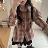 Camisa de otoño de estilo coreano ins para estudiante, a cuadros retro, holgada, versátil, de manga larga, top casual versátil