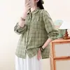 Nuevas Camisas de Algodón y Lino para Verano 2026 para Mujeres de Mediana Edad y Mayores, Camisas a Cuadros Finas de Primavera y Otoño para Mamá