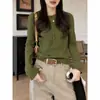 Camiseta de Manga Larga con Cuello Henley y Media Botonadura Talla Grande para Mujer Otoño Nuevo Adelgazante Favorecedor Elegante Casual Versátil