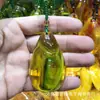 Colar de Âmbar Étnico Presente Corrente de Lã Verde Longa Pingente Vivo Presente para Homens e Mulheres