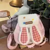 Mochila Pequeña Nueva Linda con Orejas de Conejo Estilo Coreano para Niñas, Mochila Pequeña de Peluche Cuadros de Nicho, Mochila Pequeña para Estudiantes