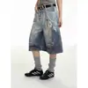Jeans de pierna ancha cropped decorativos estampados en caliente de nuevo estilo para verano para hombres y mujeres, shorts casuales rectos holgados estilo americano