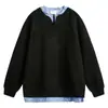 Sudadera Retro Falsa de Dos Piezas Empalmada con Cuello Redondo al por Mayor de Fábrica para Hombre en Otoño Holgada Versátil Casual Pulóver