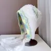 Gorro de Punto con Orejas de Gato y Correa de Felpa de Color Contrastante para Mujer, Otoño e Invierno, Lindo y Cálido, Moda Callejera, Gorro Lori