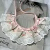 Gola falsa de renda com laço estilo coreano para pet, babador de renda, acessório xadrez para cachorro, babador para gato, cachecol para buldogue francês