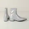 Botas Martin de outono e inverno transfronteiriças com bico fino, antiderrapantes, sola macia, leves, de calçar, cor sólida, tamanho grande, para mulheres, com salto quadrado e cano curto