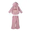 Conjunto Infantil 2026 Lindo Estilo Nuevo de Otoño Sudadera con Capucha y Pantalones Acampanados Conjunto de Dos Piezas para Bebés Niñas Temporada de Primavera y Otoño
