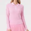 Camiseta Esportiva Transfronteiriça Feminina Manga Longa Gola Polo Slim Fit Slim Fit Tênis Golfe Yoga Top