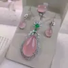 Plata S925 Incrustada Calcedonia Verde Hielo Alto Colgante Anillo Pulsera Arete Diseño de Moda Viento Pareja Regalo de Cuatro Piezas