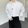 Camisa de Manga Larga con Cuello de Botón Metálico Estilo Chino de Moda Nacional para Hombres y Mujeres Camisa Holgada de Jacquard Satinado Yuppie para Parejas