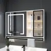 Gabinete con Espejo para Baño Montado en la Pared Puerta de Vidrio Estante Luz Inodoro Gabinete de Baño Espejo Montaje en Pared Montaje en Pared