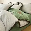Conjunto de Quatro Peças em Algodão Puro Estilo Retrô com Acabamento de Pompons, Capa de Edredom 100% Algodão, Roupa de Cama Nantong, Conjunto de Lençóis de Três Peças 4