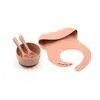 Fabricantes de origen set de vajilla infantil de silicona babero para bebé tazón de silicona cuchara Tenedor tazón complementario vajilla de alimentación de silicona