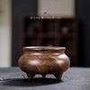 Soporte de tres patas de cerámica roja boca plana estufa de tres patas cerámica estilo retro incienso de tributo adoración a Buda tributo a Dios decoración interior del hogar quemador de incienso