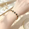Aço Titânio CompletoDongdaemun Personalidade Temperamento Luxo Trevo de Quatro Folhas Completo com Strass Pulseira Feminina Celebridade da Internet Retrô Melhor Amiga