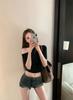 Corea del Sur Dongdaemun Nuevo Sexy Spice Girl Figura Ceñida Hombro Corto Combinación Universal Camisa de Punto Top Básico para Mujer