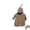 26 Nuevo Conjunto Adorable Divertido Súper Lindo para Niñas: Gorro de Rayas Puntiagudo, Top, Peto de Pana, Pantalones de Pierna Ancha