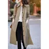 Marca de Outlet Retirada de Balcão Estilo Coreano Luxo Acessível Cadarço Longo Corta-vento Feminino Roupa de Outono/Primavera Outwear Cáqui Outwear