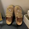 Nuevos Zapatos Birkenstock Estilo Retro Otoño 2026 para Mujer, Mocasines Planos de Punta Cerrada con Decoración de Pedrería y Perlas