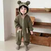 Roupas de bebê para o inverno, Classe A, macacão de fleece com capuz de urso fofo para bebês e crianças pequenas, macacão quentinho com zíper para sair