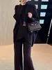 Conjunto de Tricô Temperamento para Mulheres 2026 Outono/Inverno Novo Suéter Solto Emagrecedor Manga Morcego Calça Wide Leg de Cintura Alta Conjunto de Duas Peças