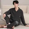 Pijamas de Algodón Puro de Venta Caliente para Hombre Primavera y Otoño Conjunto de Moda Casual Simple Holgado Talla Grande Solapa Manga Larga Ropa de Casa