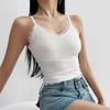 Camisole Feminina Popular Elástica Justa Sexy Decote V Renda Borboleta Francesa Slim Top Básico