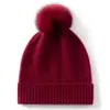 Chapéu de Cashmere Feminino 100% Cashmere Puro Nova Moda Bola de Cabelo Tricotado Quente Proteção para Ouvido Chapéu Tricotado Baotou