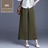 Calça Patchwork de Algodão e Linho com Barra Franzida Wide-Leg para Mulheres, Tamanho Plus, Nova Calça Cropped Quente de Verão, Calça Casual Versátil e da Moda