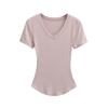 Puro Deseo Chica Atractiva Novia Cuello Curvo Máscara Camiseta Fina de Manga Corta para Mujer Verano Nuevo Delgado Estilo Europeo y Americano
