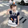 Vestido de Verano para Niñas 2026 Nuevo Cuello Azul Marino Judy Policía Conejo Dibujos Animados Vestido Plisado Lindo Estilo Universitario