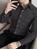 Camisa Social Masculina de Manga Longa Casual Listrada Nova Camisa com Elasticidade em Quatro Direções