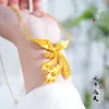 Colar Phoenix de Ouro de Areia Estilo Igual da Loja de Ouro Puzuo Nova Chinoiserie Fengwu Jiutian Corrente para Clavícula Joia Imitação de Três Ouros para Casamento para Mulheres